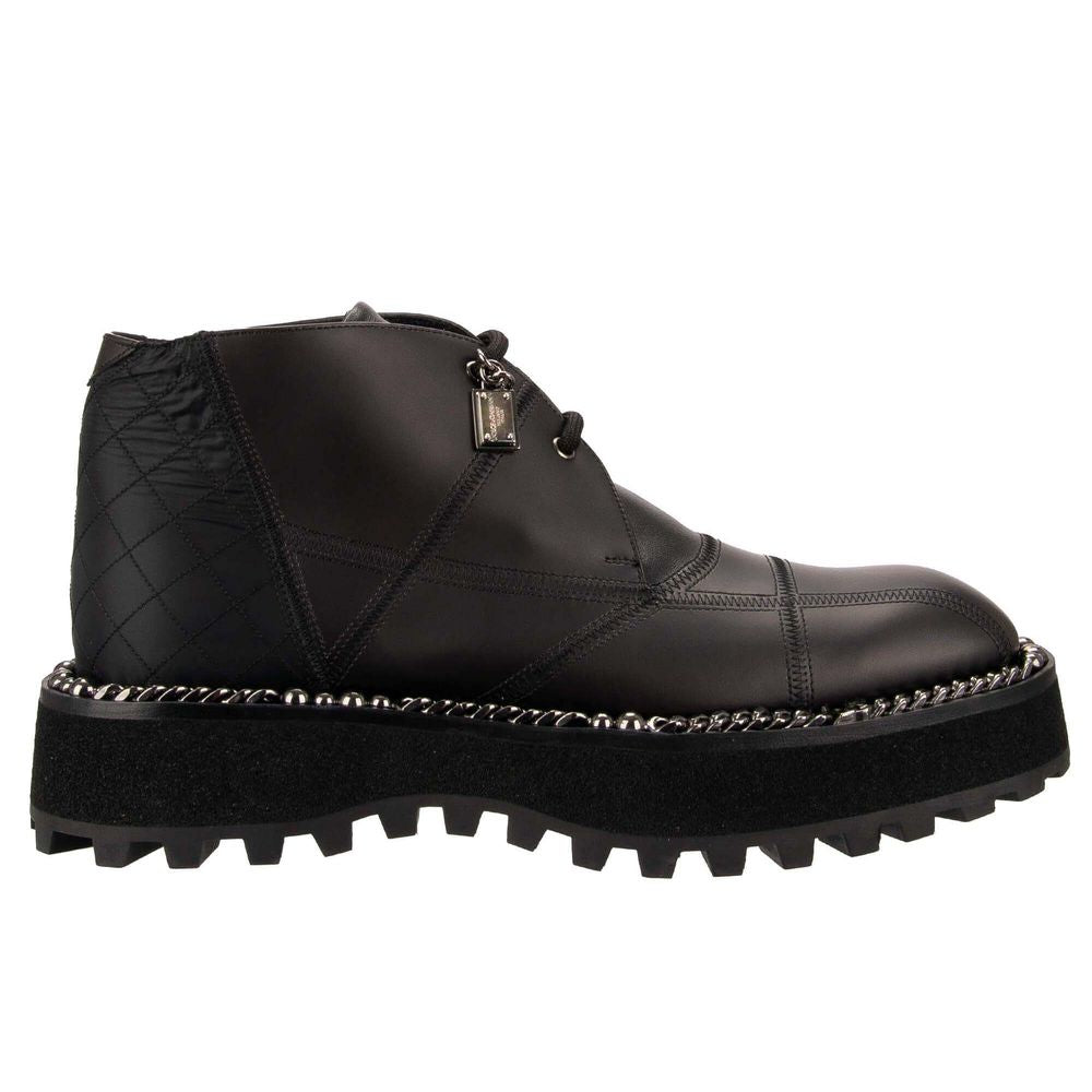 Dolce & Gabbana Schwarzes Leder Di Lammfell Stiefel