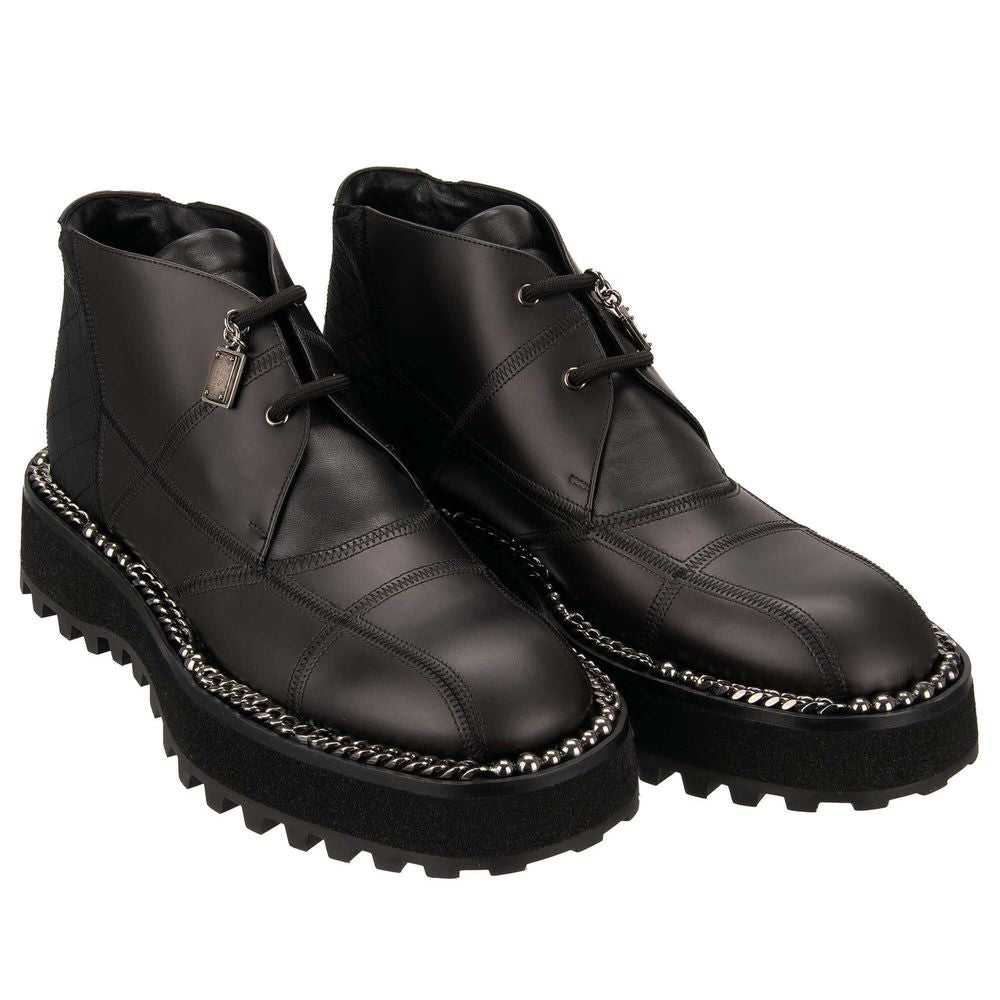 Dolce & Gabbana Schwarzes Leder Di Lammfell Stiefel