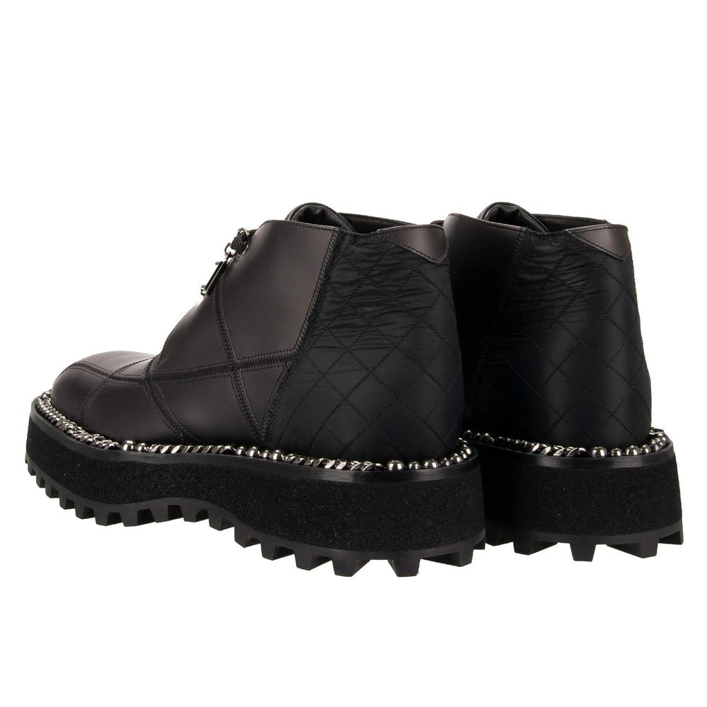 Dolce & Gabbana Schwarzes Leder Di Lammfell Stiefel