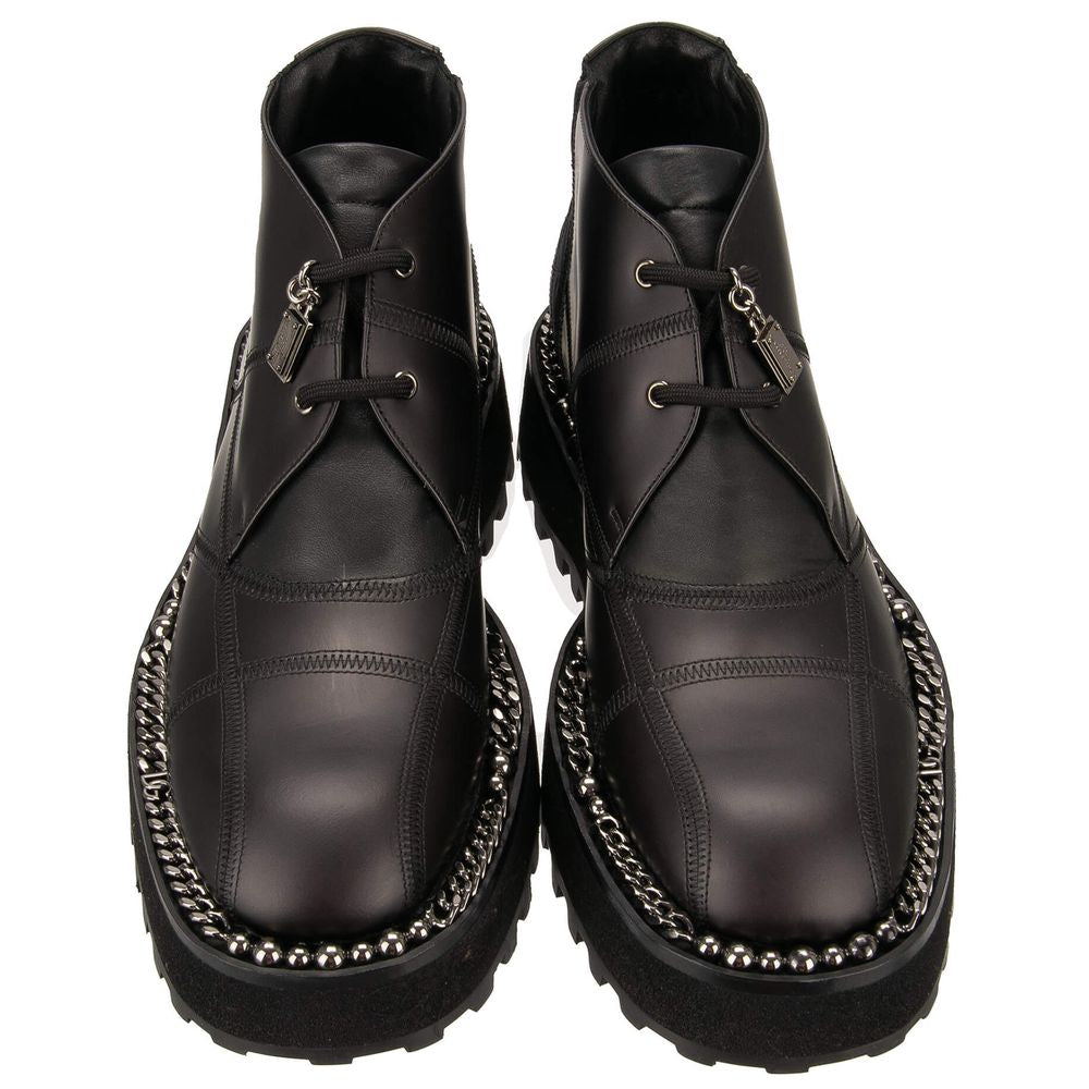 Dolce & Gabbana Schwarzes Leder Di Lammfell Stiefel