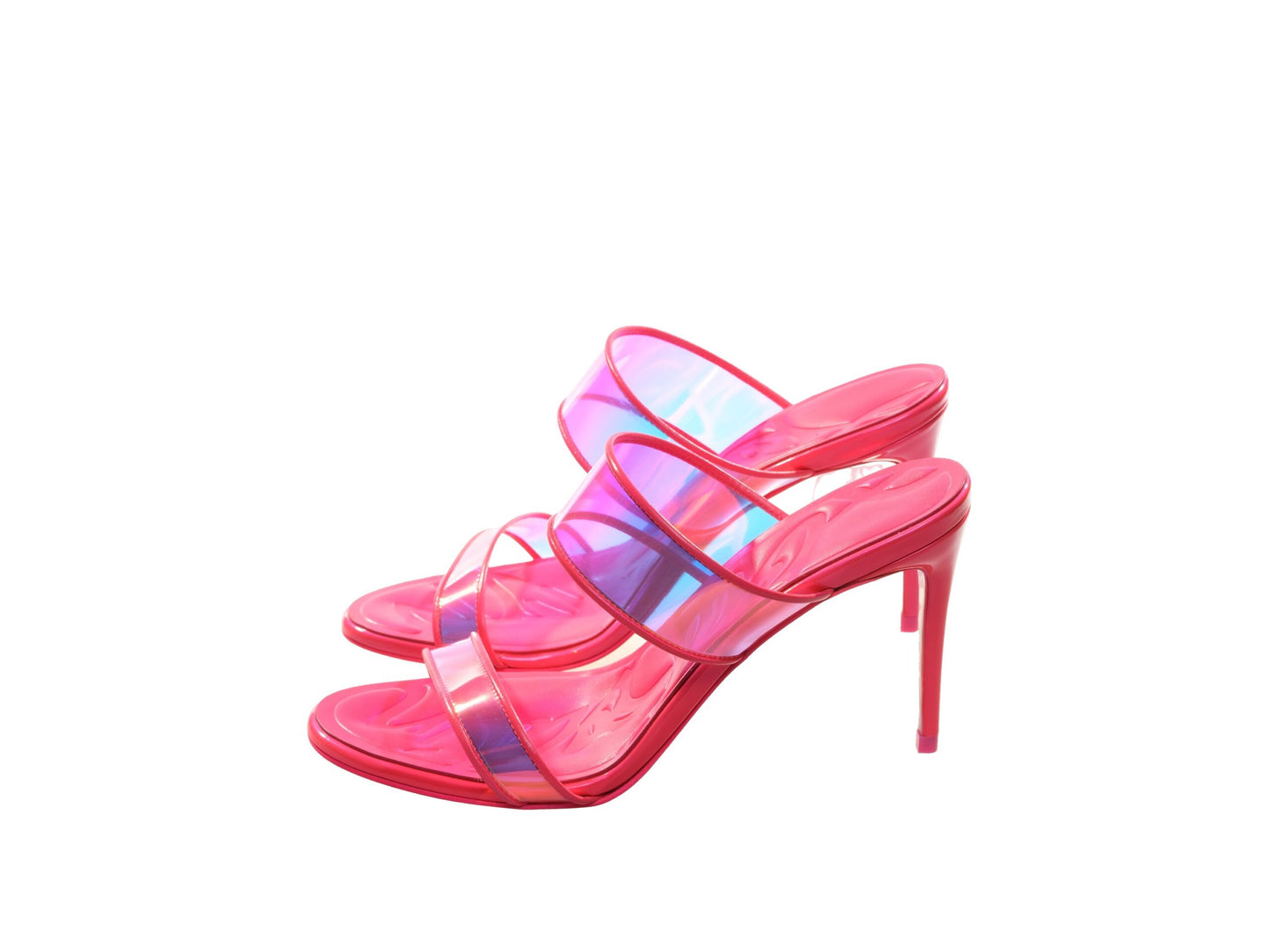 Christian Louboutin Just Loubi 85 Neon Fluoro Hot Pink Riemchen High Heel Pantoletten