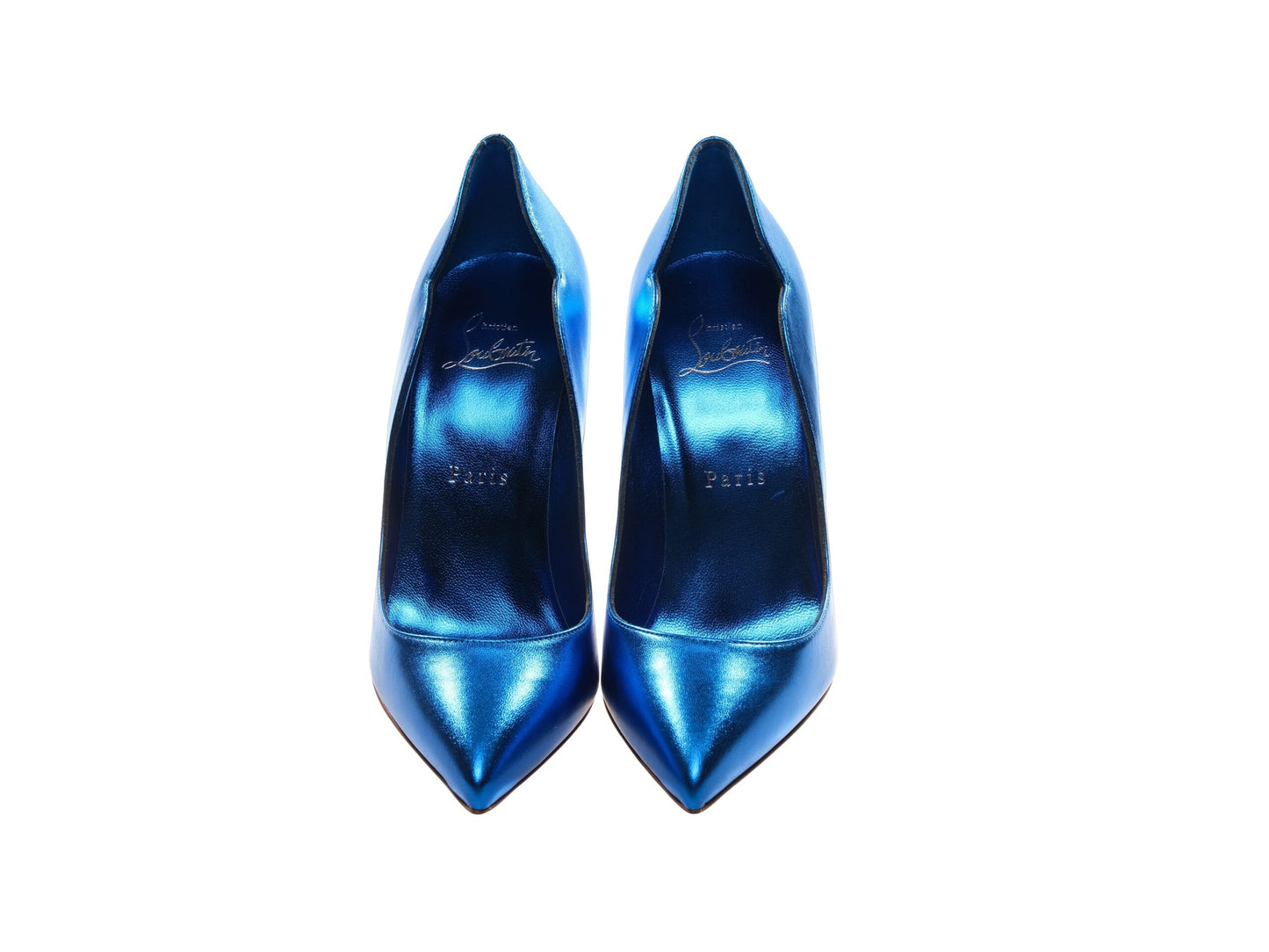 Christian Louboutin Hot Chick 100 Blau Verspiegelte Lackleder High Heel Pumps