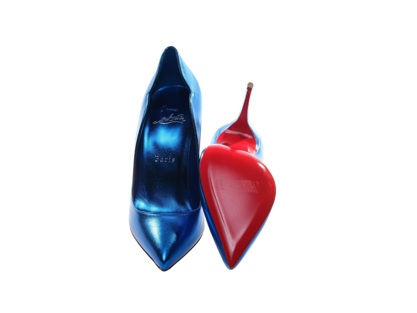 Christian Louboutin Hot Chick 100 Blau Verspiegelte Lackleder High Heel Pumps