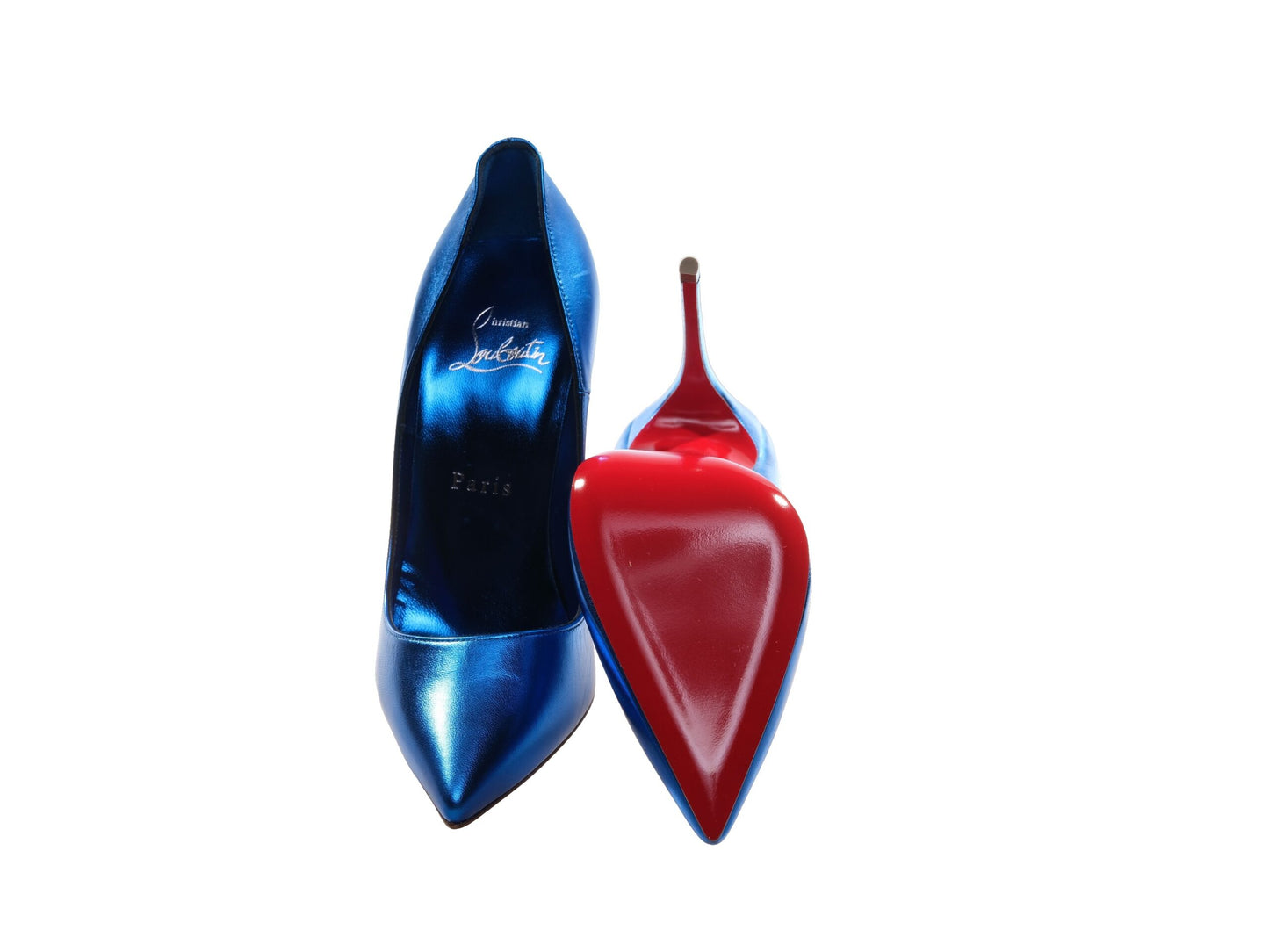 Christian Louboutin So Kate Blaue Laminierte Leder High Heel Pumps