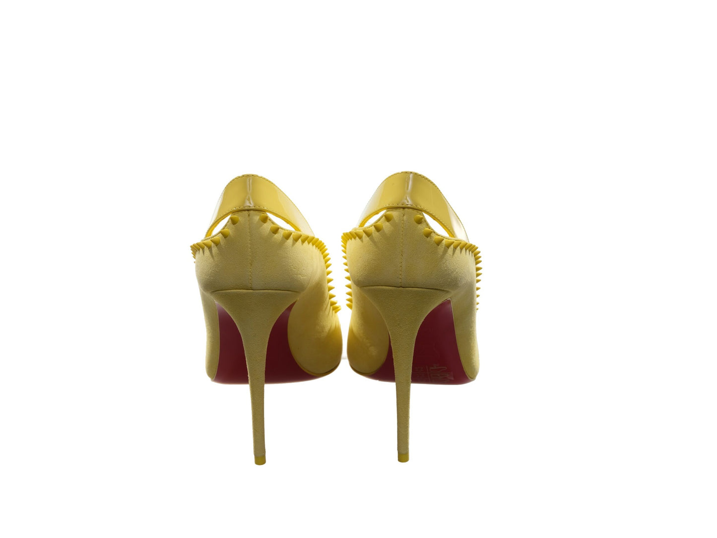 Christian Louboutin Duvette Spikes 100 Gelbe Lackleder und Wildleder mit Spikes besetzte Absätze