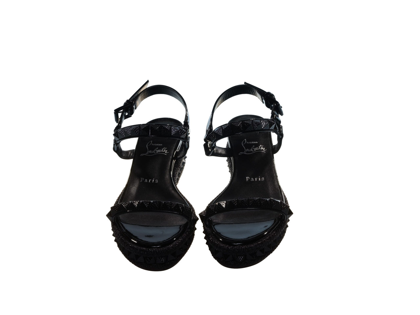 Christian Louboutin Pyraclou 60 Schwarze Plateau-Keilsandalen mit Nieten