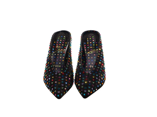 Christian Louboutin Veryvee Strass Boum 85 Mules aus Wildleder und mehrfarbigen Schmucksteinen