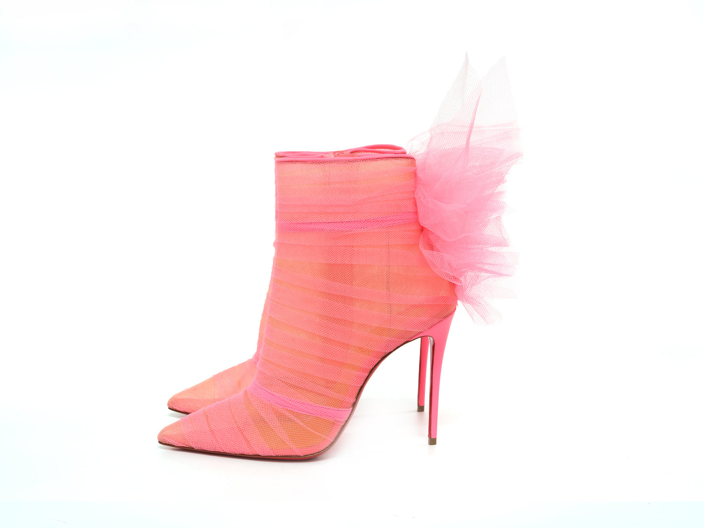 Christian Louboutin Libellibooty 100 Bubble Gum Rosa Mesh und Leder High Heel Stiefel