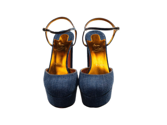 Christian Louboutin Coluna Denim Marineblaue Pumps mit Plateauabsatz