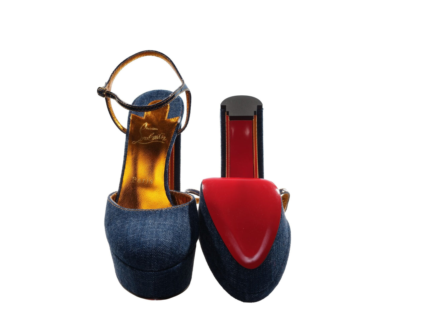 Christian Louboutin Coluna Denim Marineblaue Pumps mit Plateauabsatz