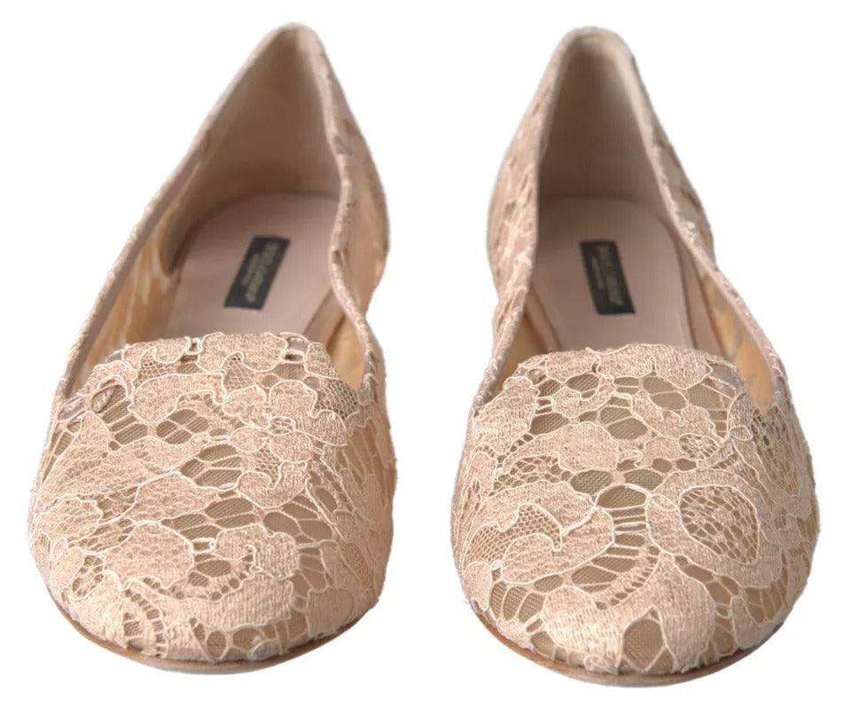 Dolce & Gabbana Beige Floral Spitze Loafers Flats Schuhe