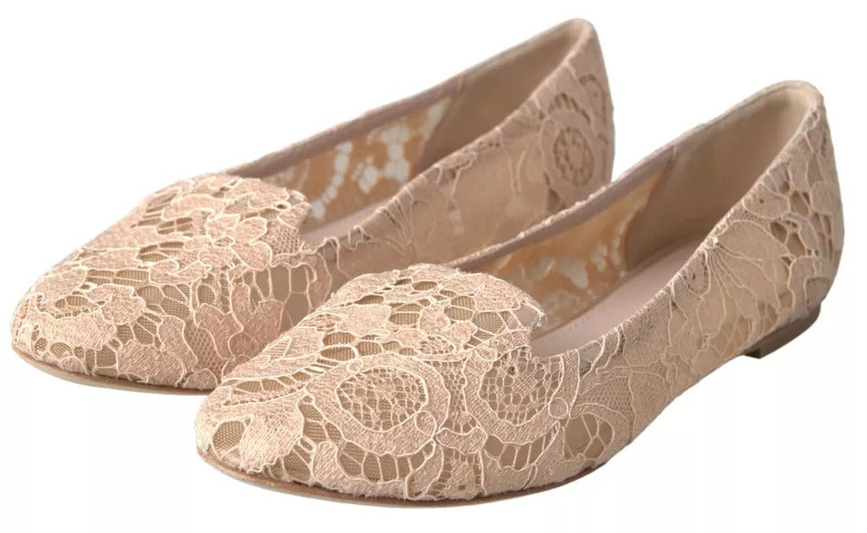 Dolce & Gabbana Beige Floral Spitze Loafers Flats Schuhe