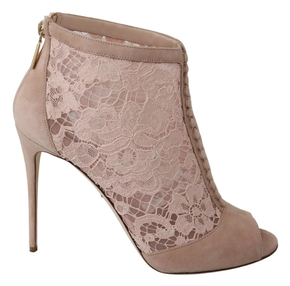 Dolce & Gabbana Beige Spitze Wildleder Peep Toe Ankle Boots Schuhe