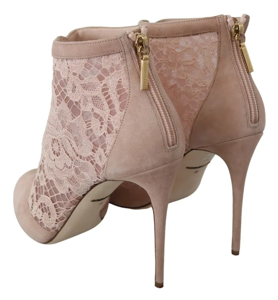 Dolce & Gabbana Beige Spitze Wildleder Peep Toe Ankle Boots Schuhe