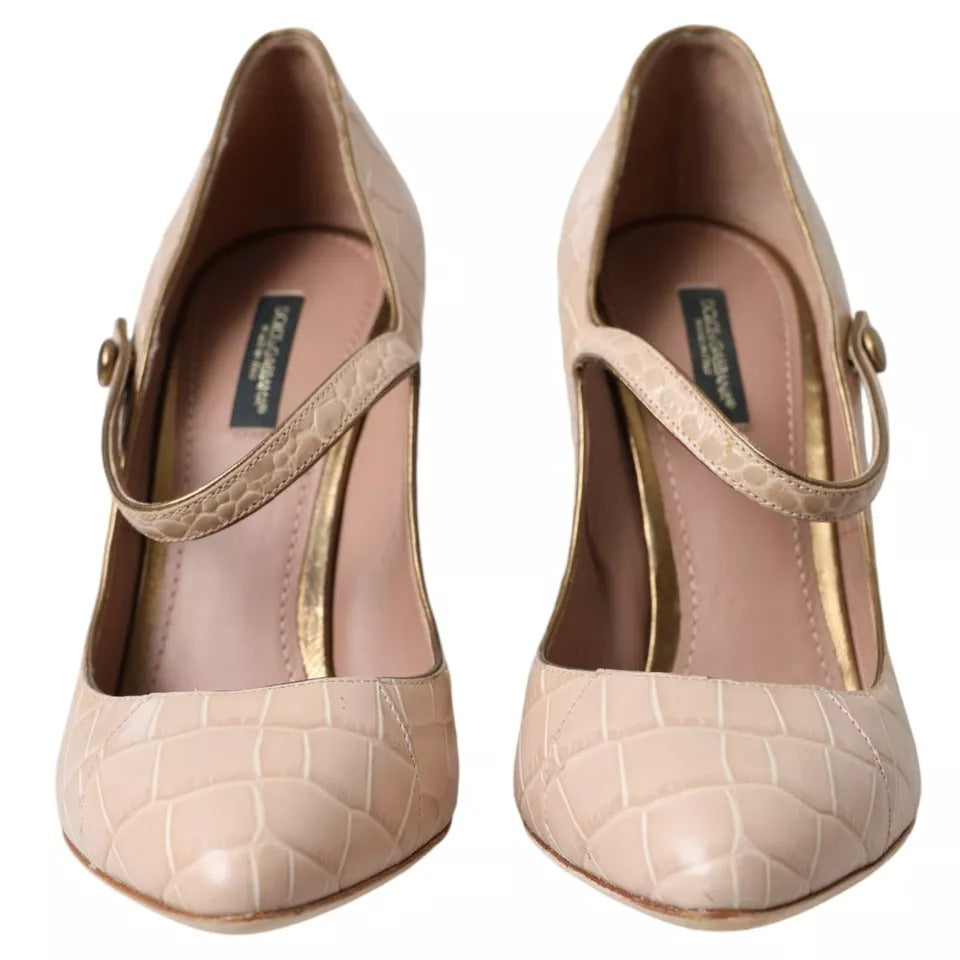 Dolce & Gabbana Beige Leder Mary Janes Verschönerte Schuhe