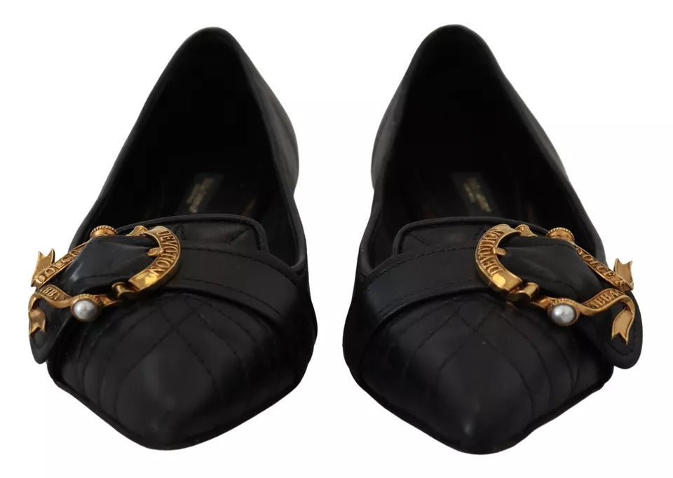 Dolce & Gabbana Schwarz Devotion Leder Spitze Flats Schuhe