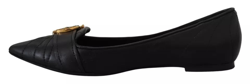 Dolce & Gabbana Schwarz Devotion Leder Spitze Flats Schuhe