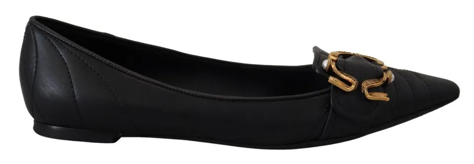 Dolce & Gabbana Schwarz Devotion Leder Spitze Flats Schuhe