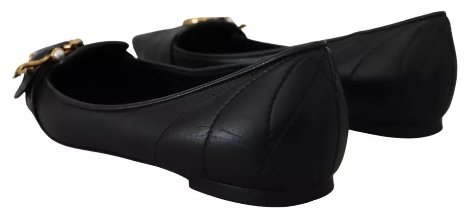 Dolce & Gabbana Schwarz Devotion Leder Spitze Flats Schuhe