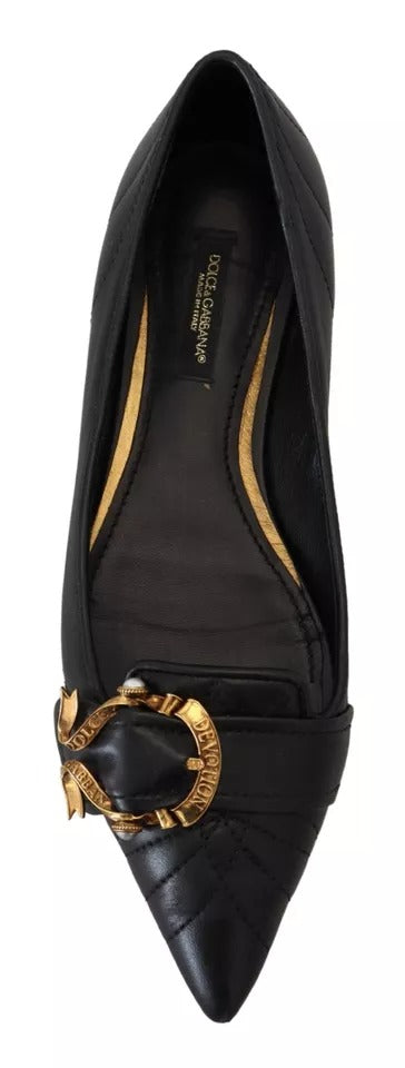 Dolce & Gabbana Schwarz Devotion Leder Spitze Flats Schuhe