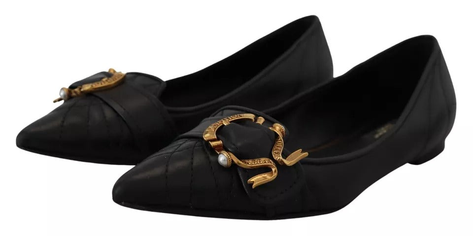 Dolce & Gabbana Schwarz Devotion Leder Spitze Flats Schuhe