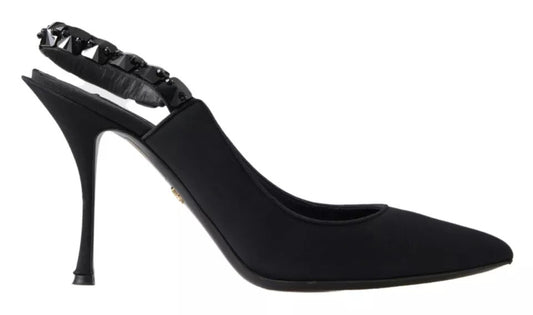 Dolce & Gabbana Schwarz verschönert Charmeuse Slingback Heels Schuhe