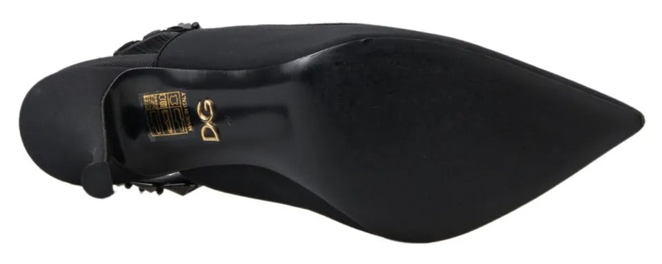 Dolce & Gabbana Schwarz verschönert Charmeuse Slingback Heels Schuhe