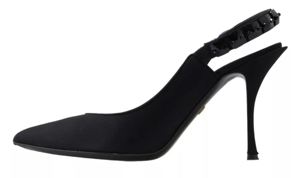 Dolce & Gabbana Schwarz verschönert Charmeuse Slingback Heels Schuhe