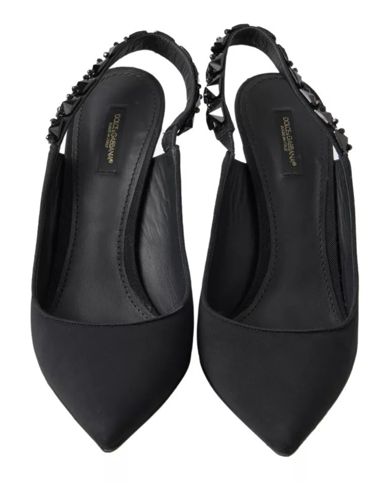 Dolce & Gabbana Schwarz verschönert Charmeuse Slingback Heels Schuhe