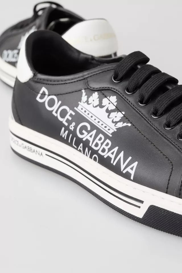 Dolce & Gabbana Schwarz Leder Crown Milano Turnschuhe Freizeitschuhe