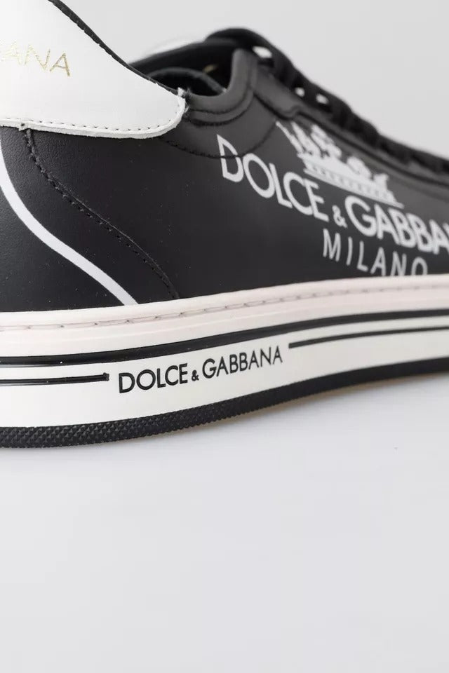 Dolce & Gabbana Schwarz Leder Crown Milano Turnschuhe Freizeitschuhe