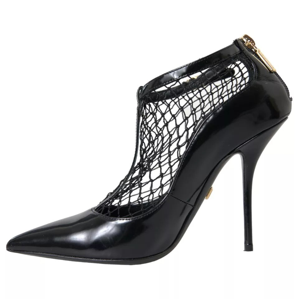 Dolce & Gabbana Schwarz Mesh Lackleder Heels Pumps Schuhe