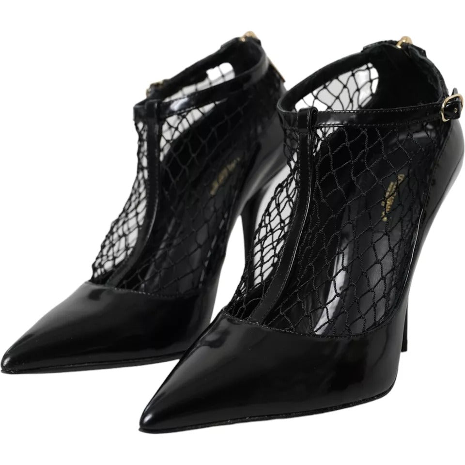 Dolce & Gabbana Schwarz Mesh Lackleder Heels Pumps Schuhe