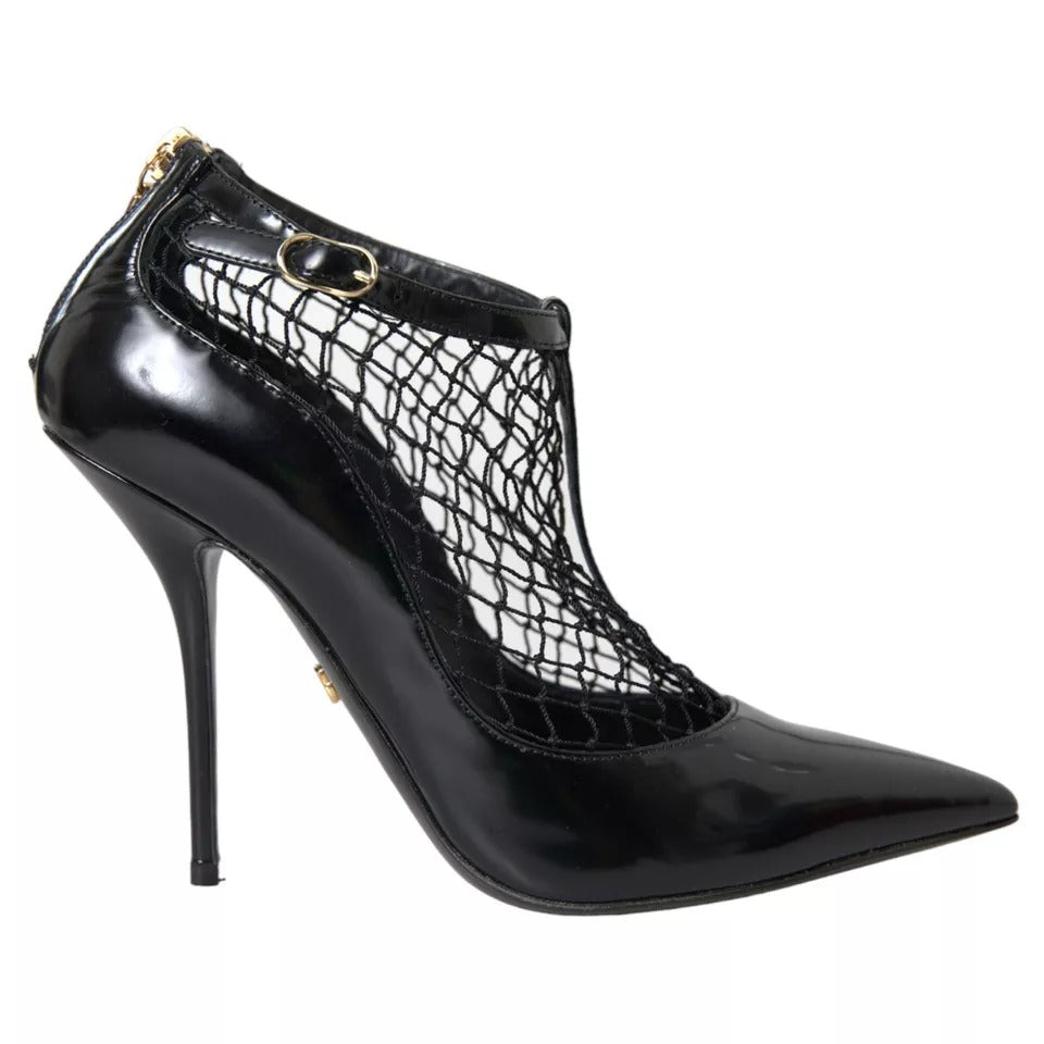 Dolce & Gabbana Schwarz Mesh Lackleder Heels Pumps Schuhe