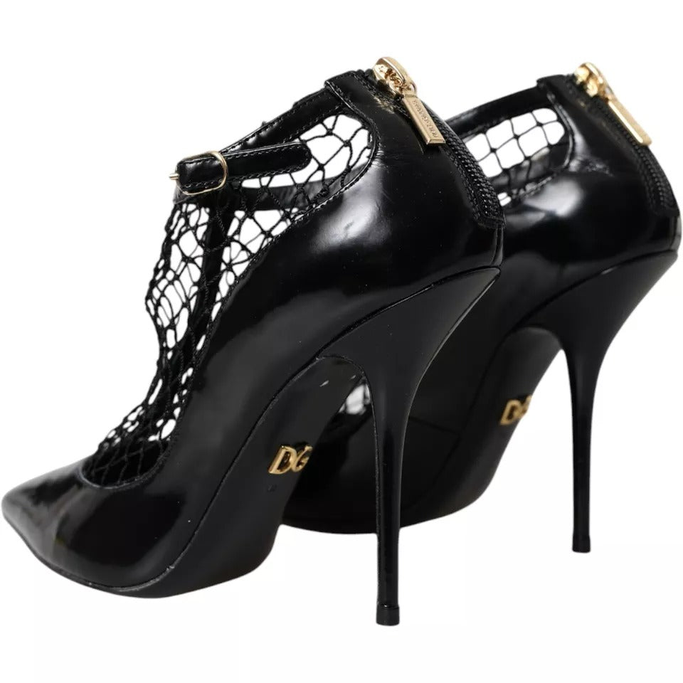 Dolce & Gabbana Schwarz Mesh Lackleder Heels Pumps Schuhe