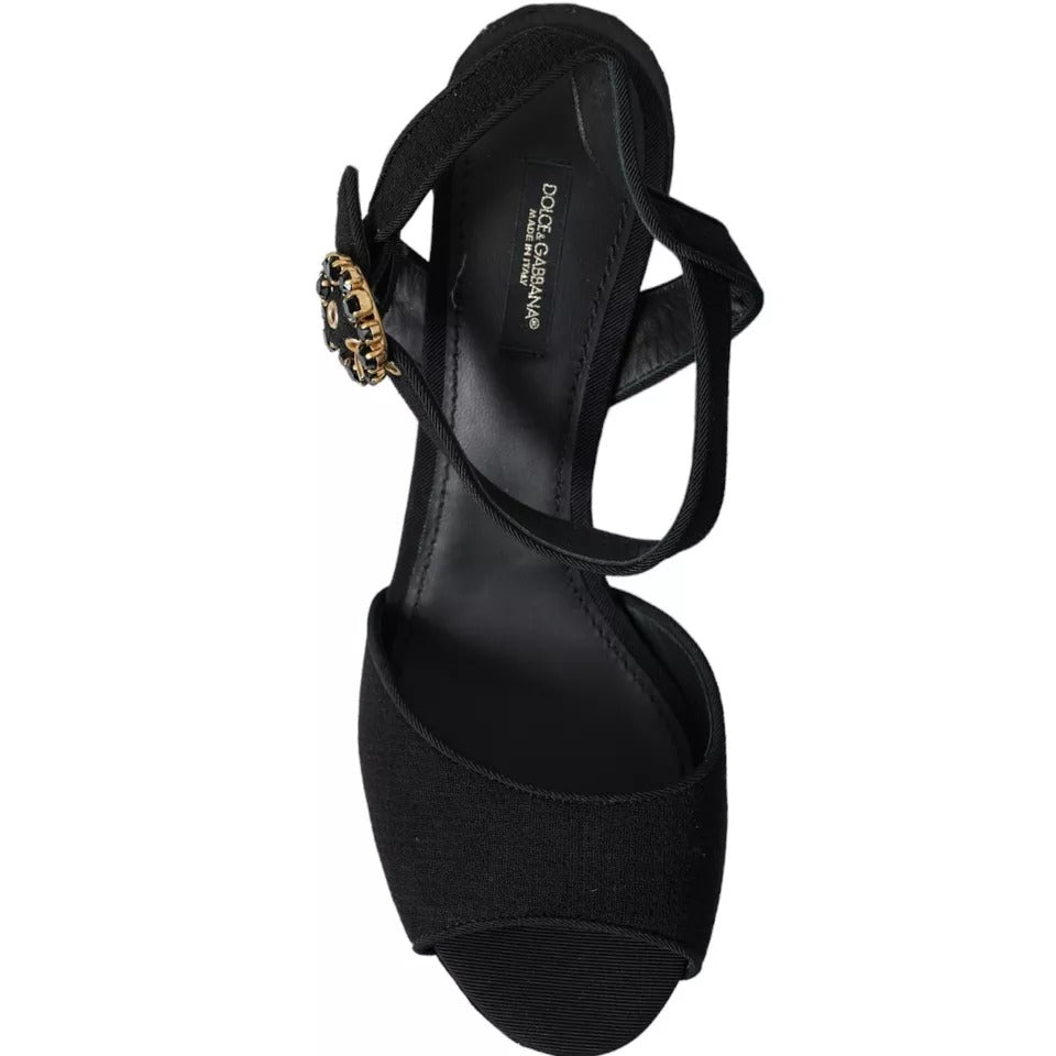 Dolce & Gabbana Schwarz Spiegel Heels Kristall Plattform Sandalen Schuhe