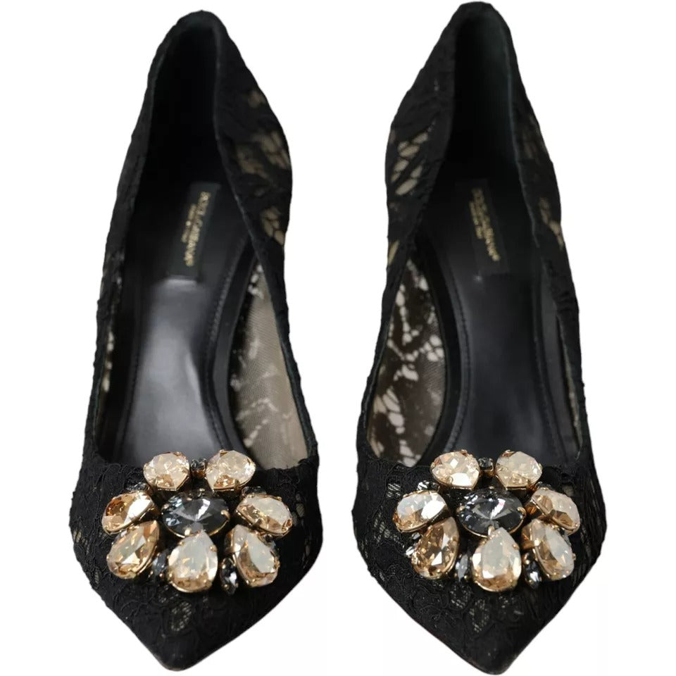 Dolce & Gabbana Schwarz Taormina Spitze Kristall Absatz Pumps Schuhe