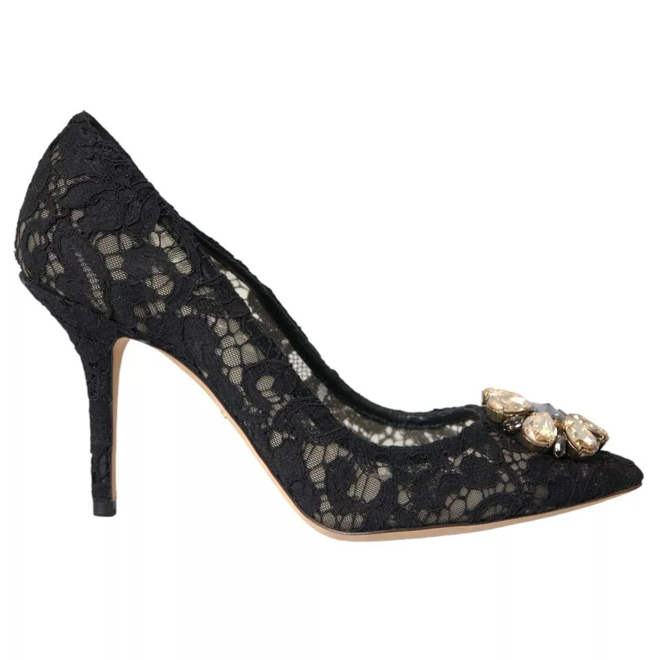 Dolce & Gabbana Schwarz Taormina Spitze Kristall Absatz Pumps Schuhe