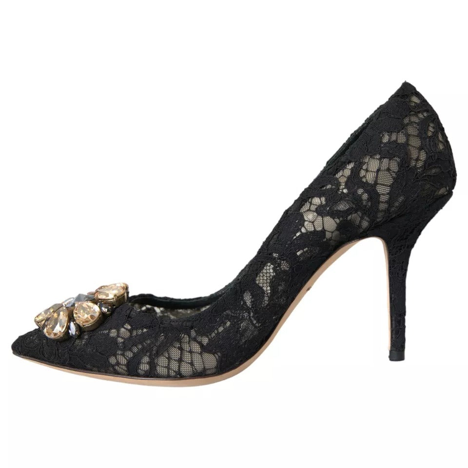 Dolce & Gabbana Schwarz Taormina Spitze Kristall Absatz Pumps Schuhe