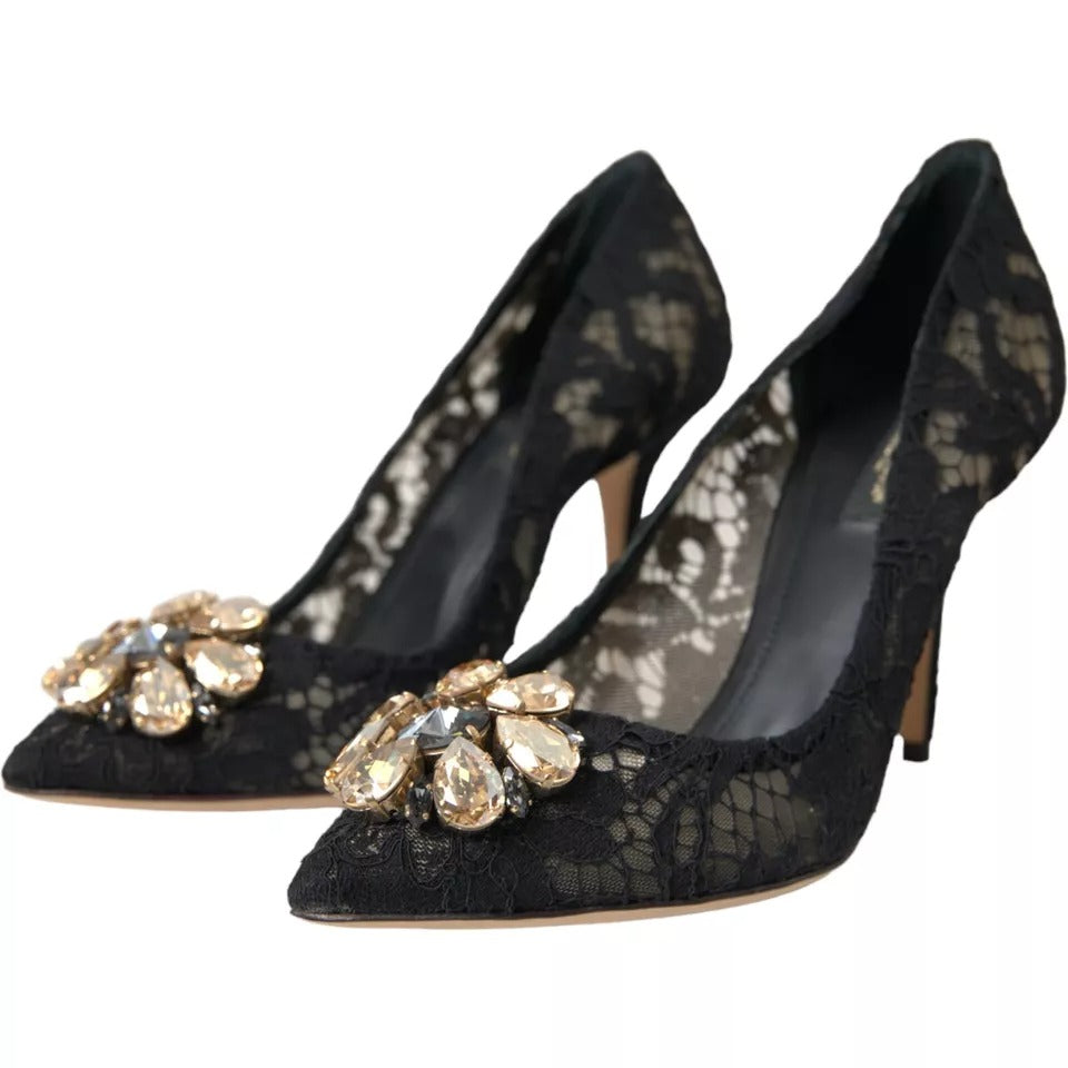 Dolce & Gabbana Schwarz Taormina Spitze Kristall Absatz Pumps Schuhe