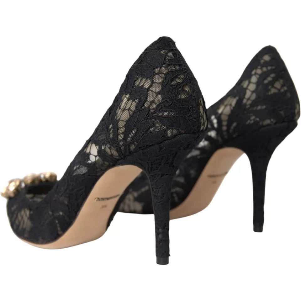 Dolce & Gabbana Schwarz Taormina Spitze Kristall Absatz Pumps Schuhe