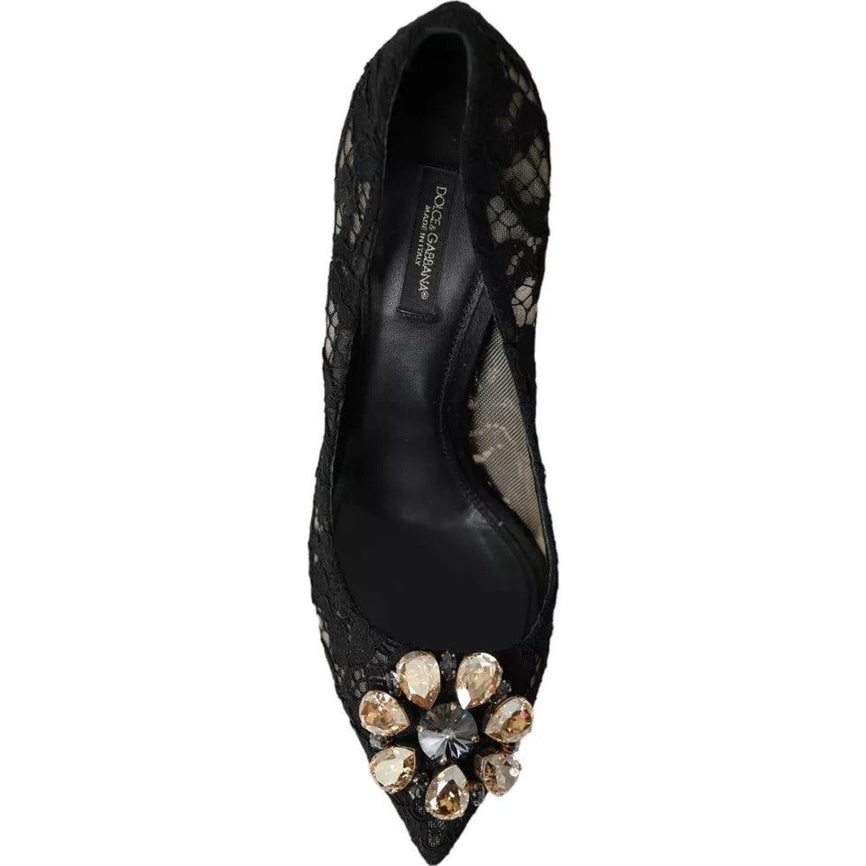 Dolce & Gabbana Schwarz Taormina Spitze Kristall Absatz Pumps Schuhe