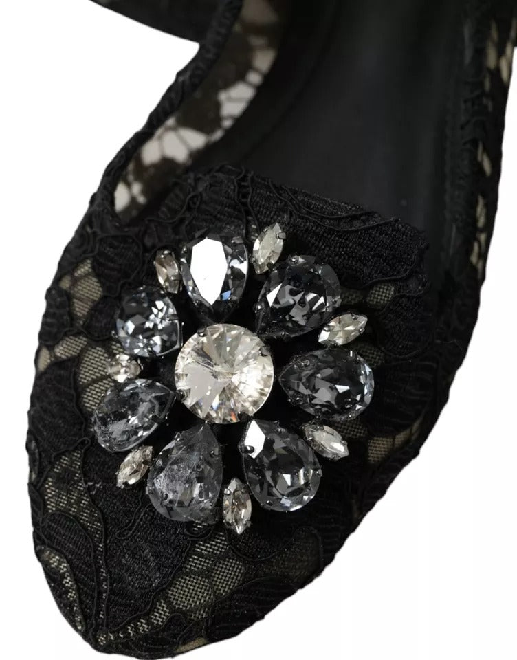 Dolce & Gabbana Schwarz Taormina Spitze Kristalle Flats Schuhe