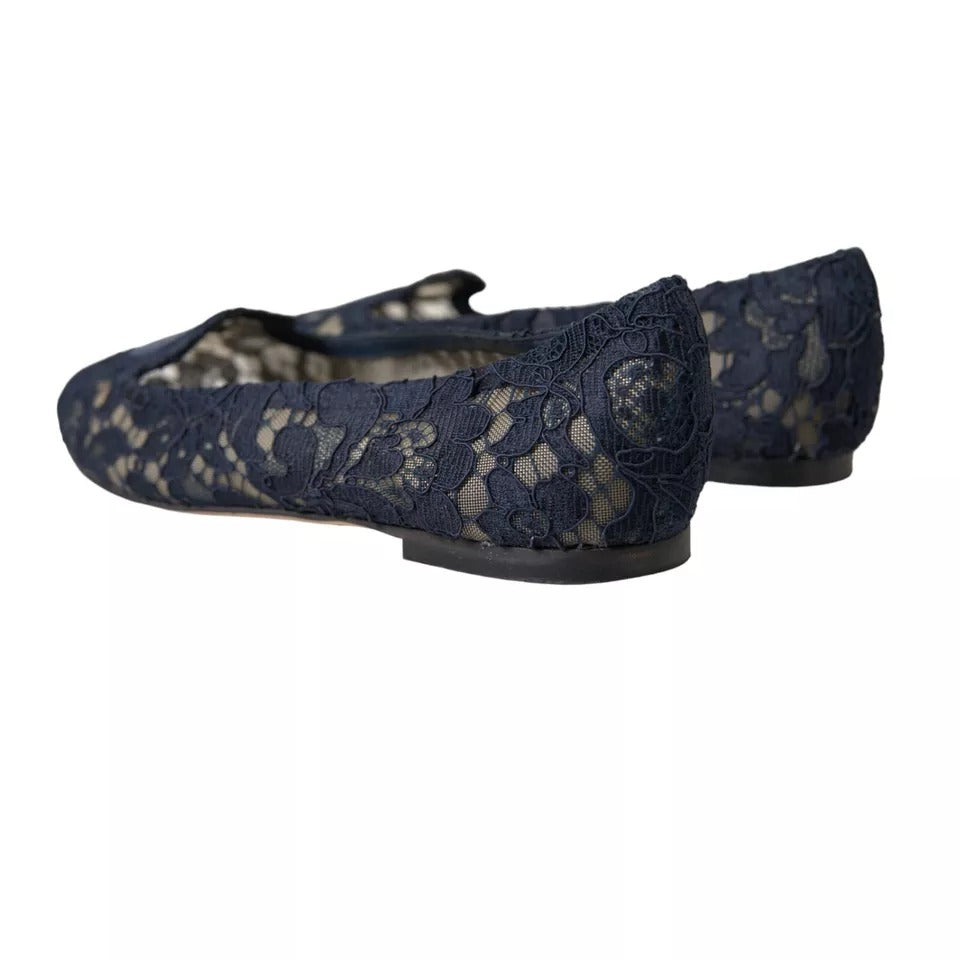 Dolce & Gabbana Dunkelblau Taormina Spitze Slip On Flats Schuhe