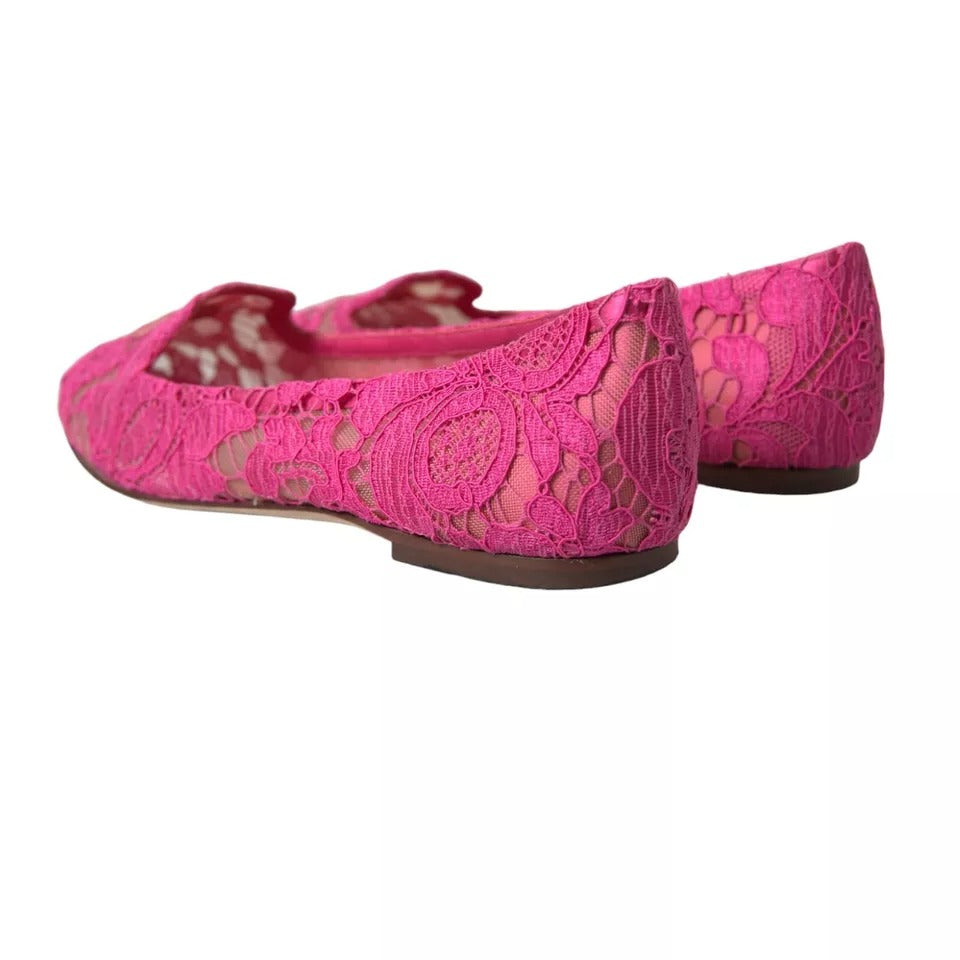 Dolce & Gabbana Rosa Taormina Spitze Slip On Flats Schuhe