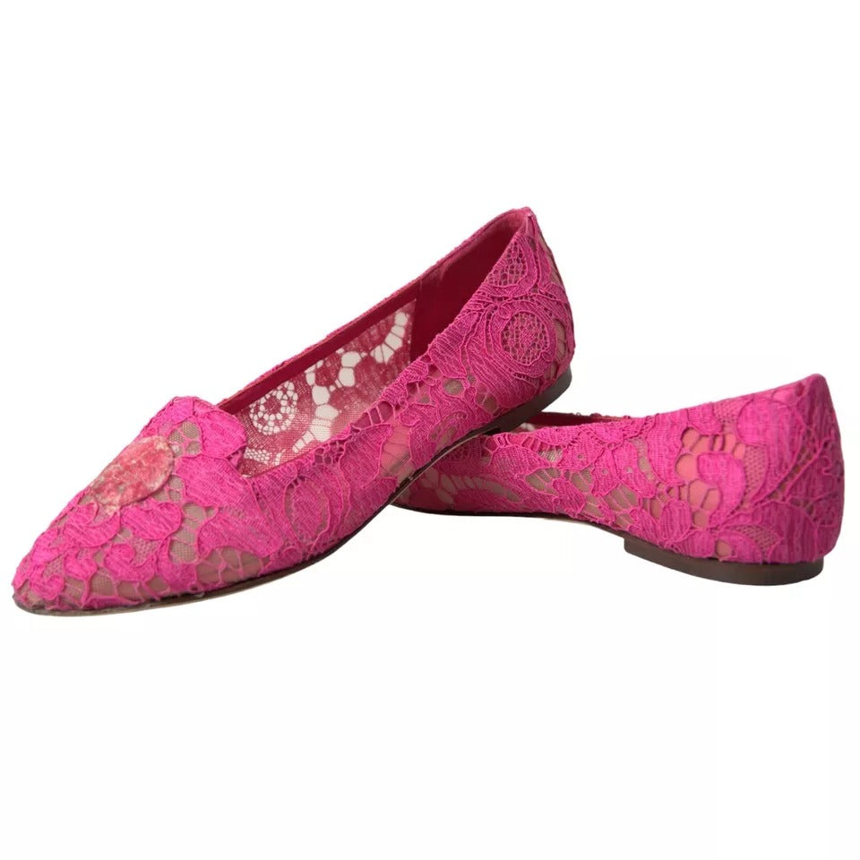 Dolce & Gabbana Rosa Taormina Spitze Slip On Flats Schuhe