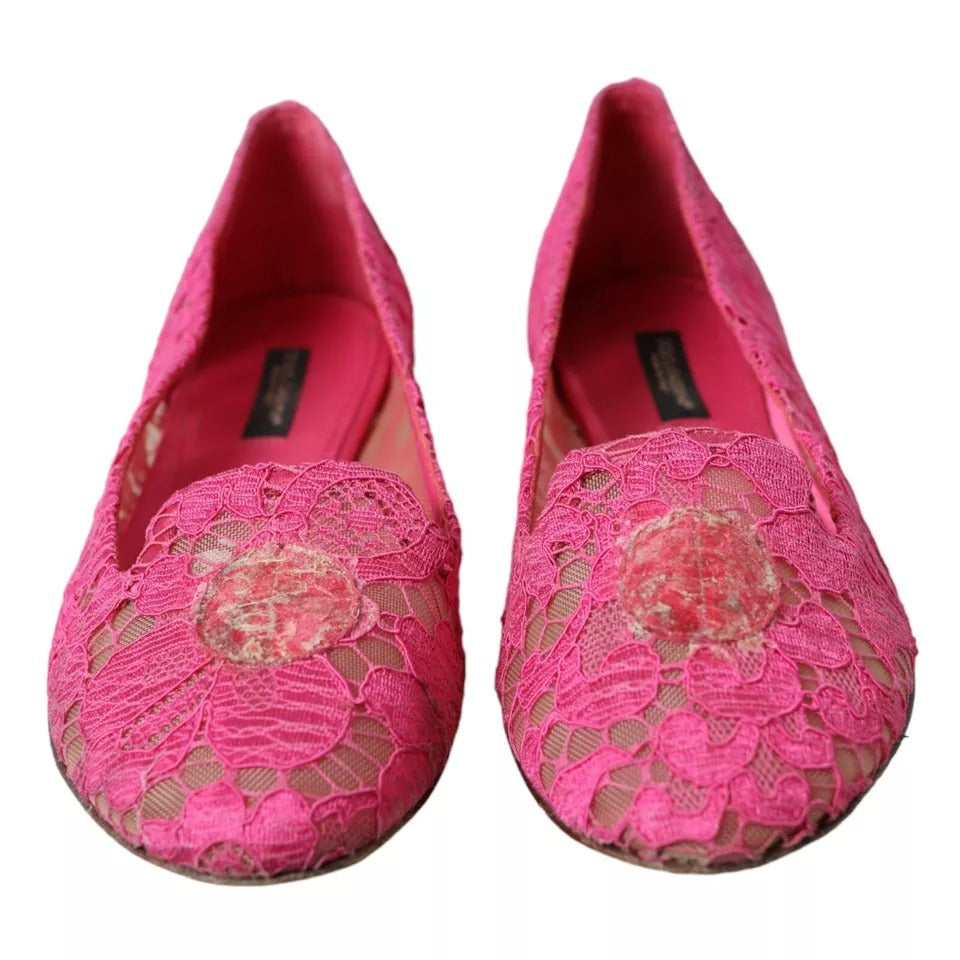 Dolce & Gabbana Rosa Taormina Spitze Slip On Flats Schuhe