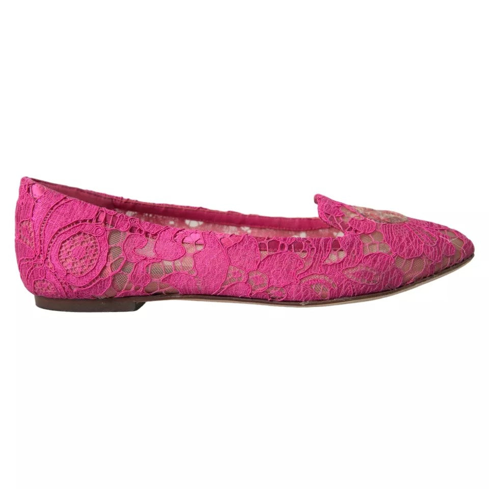 Dolce & Gabbana Rosa Taormina Spitze Slip On Flats Schuhe