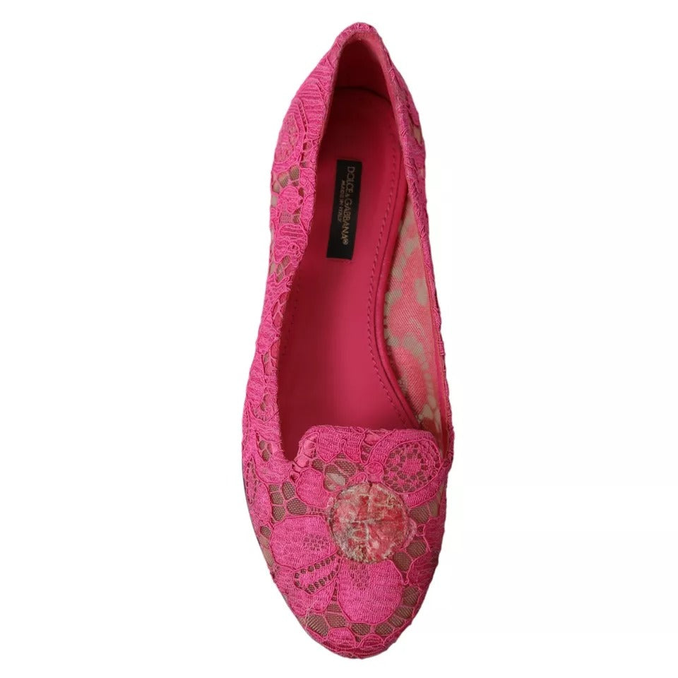 Dolce & Gabbana Rosa Taormina Spitze Slip On Flats Schuhe