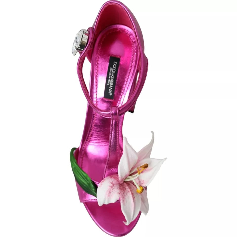 Dolce & Gabbana Fuchsia Blume Kristalle Heels Sandalen Schuhe